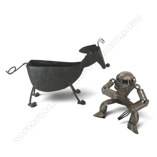 2 METAL SCULPTURES; DOG W.420mm & ROBOT