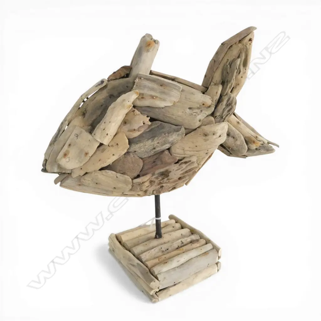 DRIFT WOOD FISH SCULPTURE on metal rod & driftwood base. H.325mm Image 1++