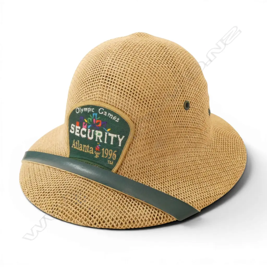 WOVEN SAFARI HELMET w BADGE Olympic Games security Atlanta 1996 Image 1++