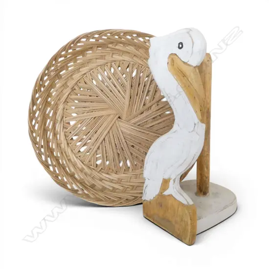 WOVEN CANE BASKET Dia.345mm & PELICAN PAPER TOWEL HOLDER h.300mm