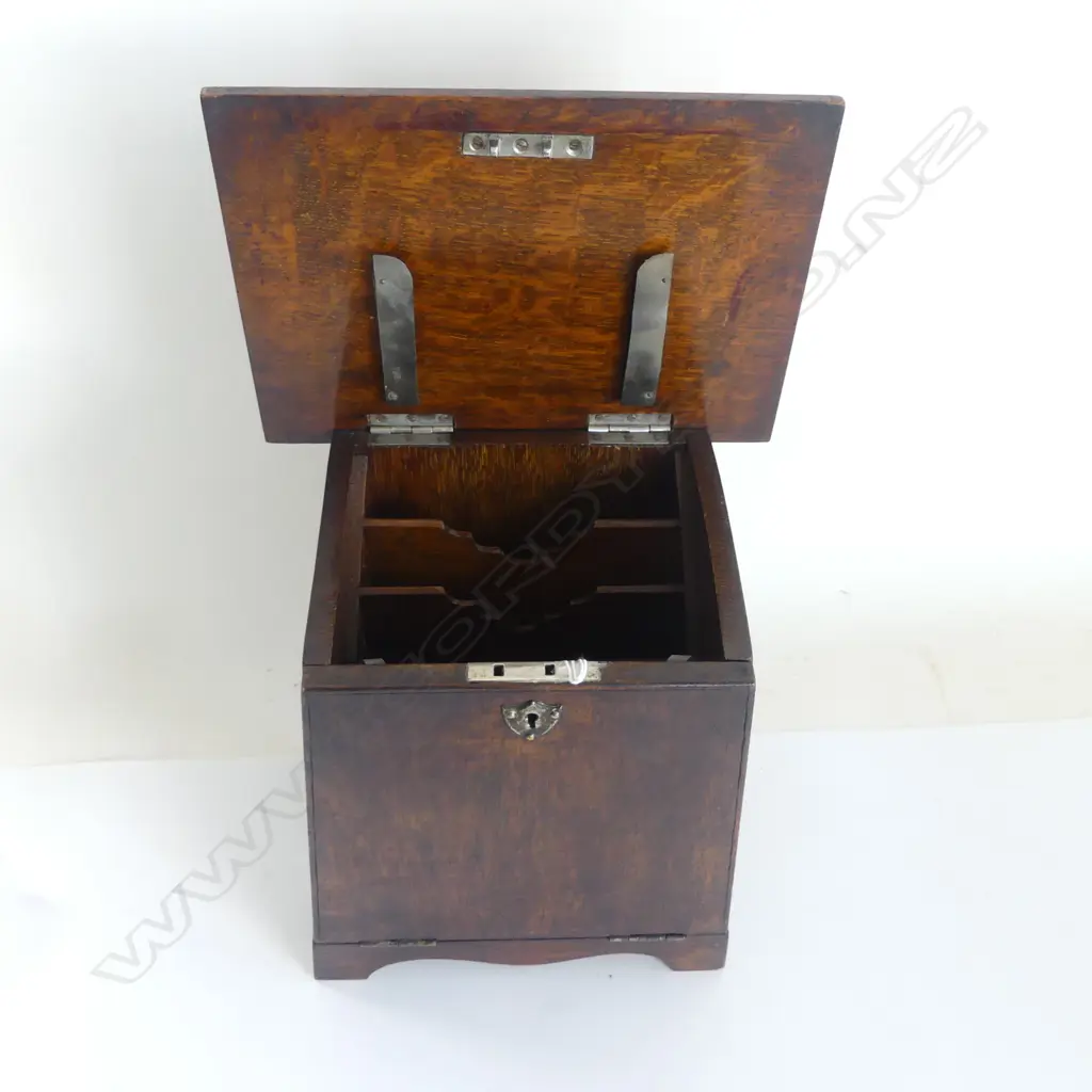 EDWARDIAN OAK COMPENDIUM BOX w FALL FRONT, H.260 x 240mm Image 1++
