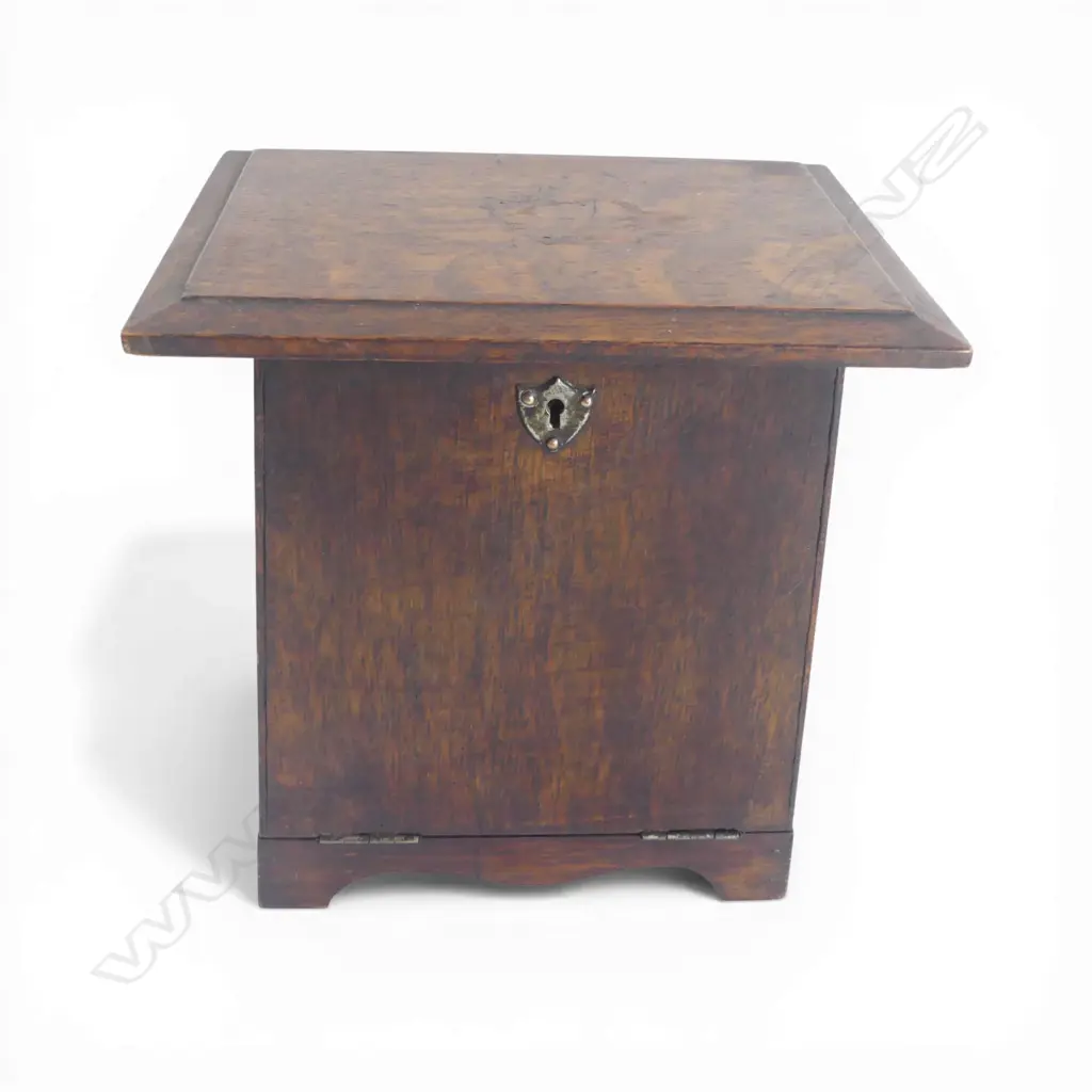 EDWARDIAN OAK COMPENDIUM BOX w FALL FRONT, H.260 x 240mm Image 1++