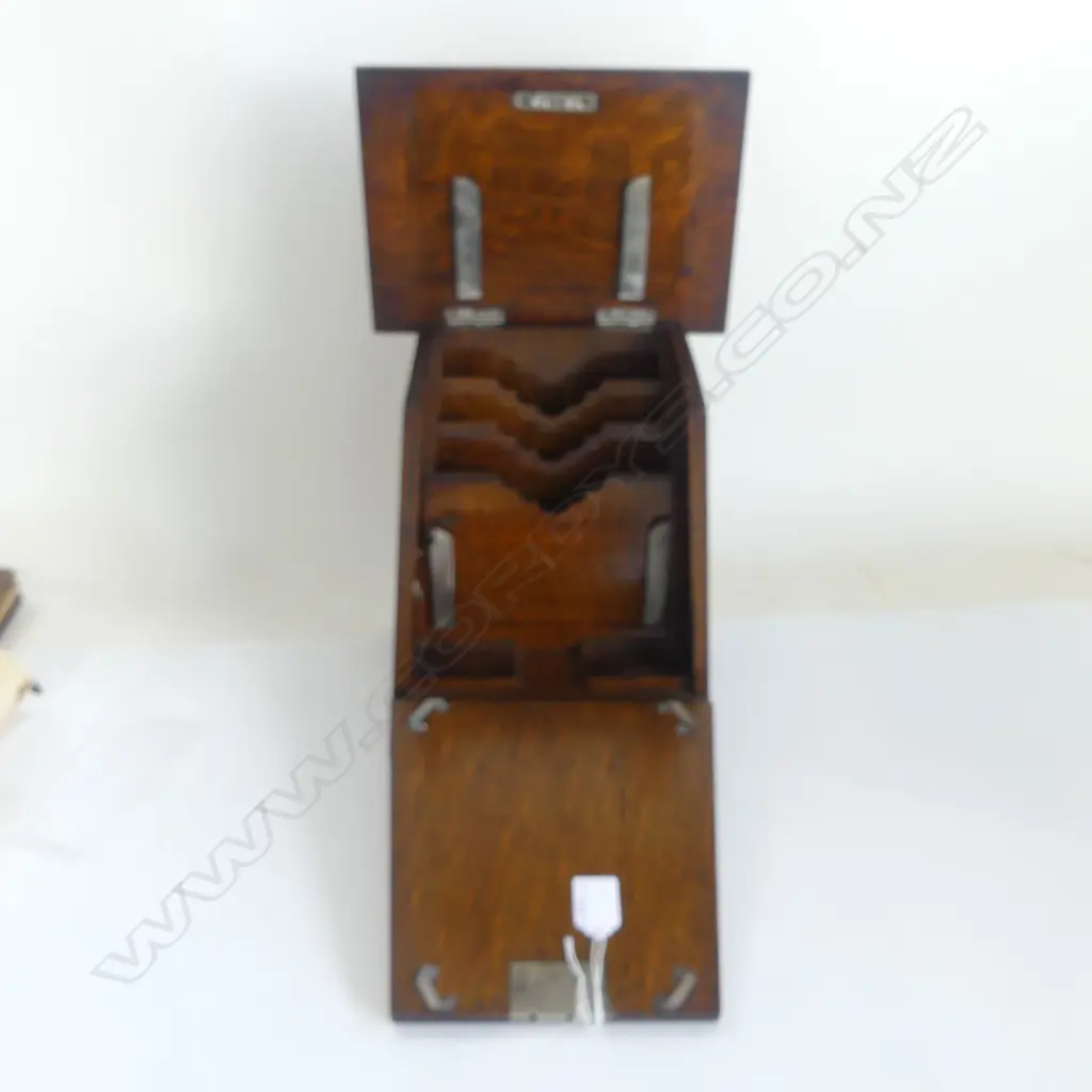 EDWARDIAN OAK COMPENDIUM BOX w FALL FRONT, H.260 x 240mm Image 1++