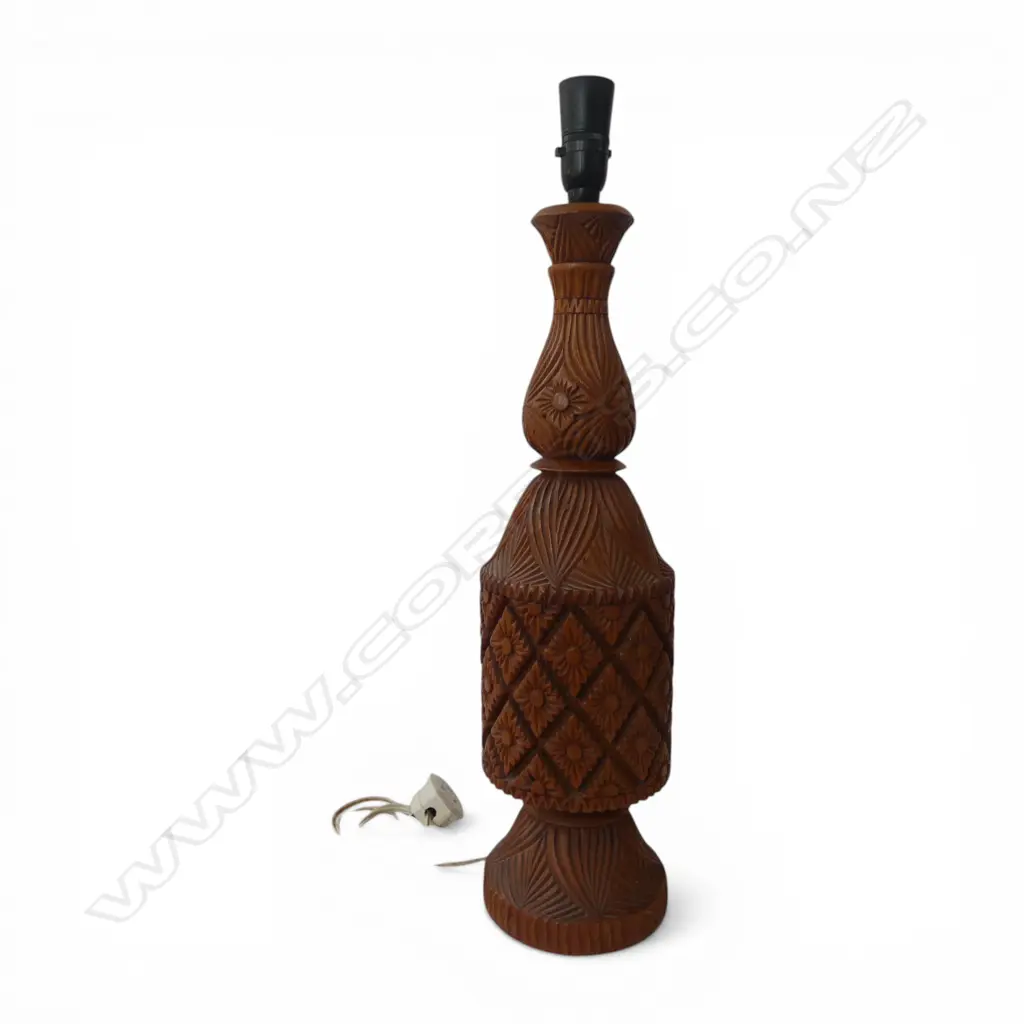 TURNED & CARVED WOOD LAMP BASE H.510mm Image 1++