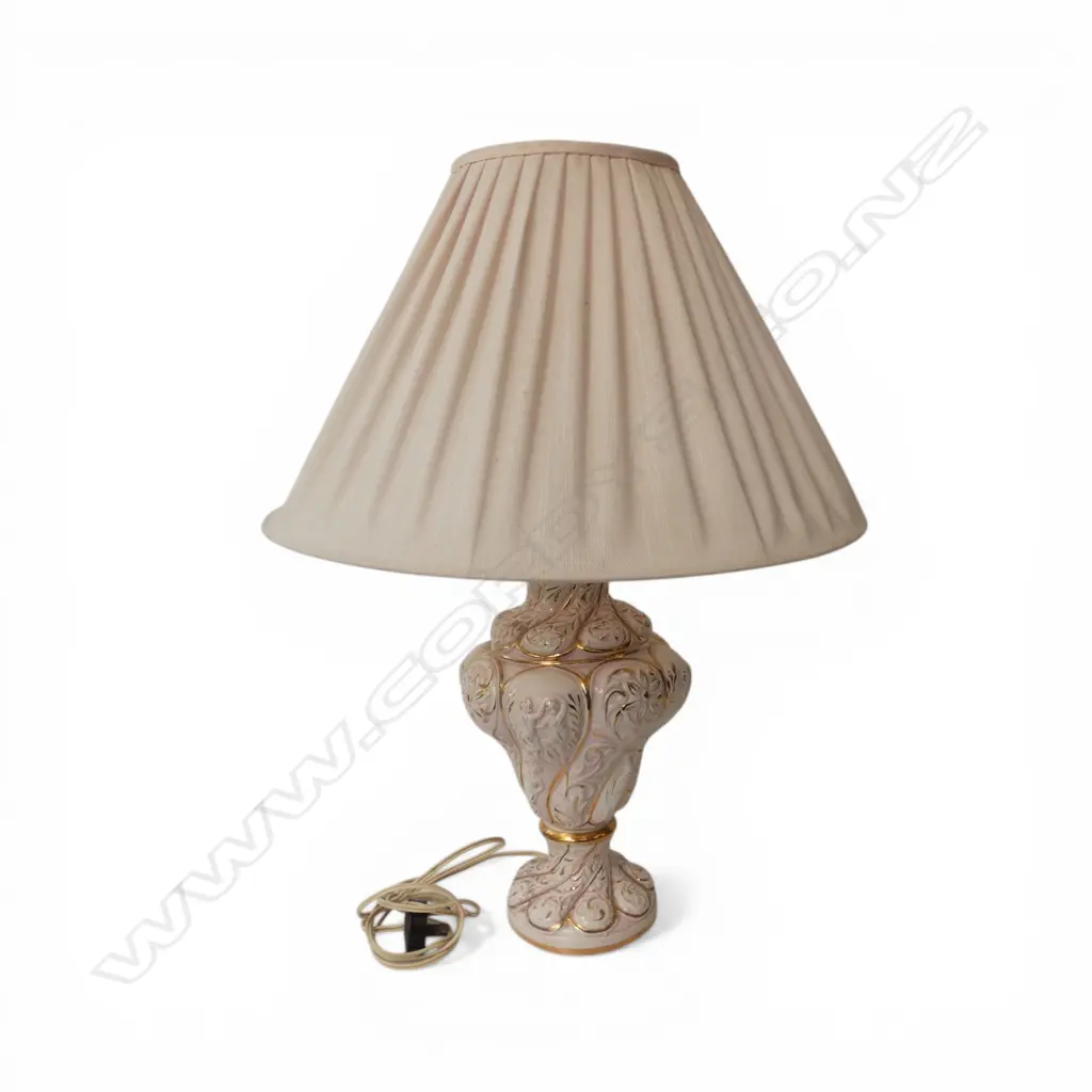 VINTAGE ITALIAN PINK & GILT CERAMIC FANCY LAMP BASE with shade H.580mm Image 1++