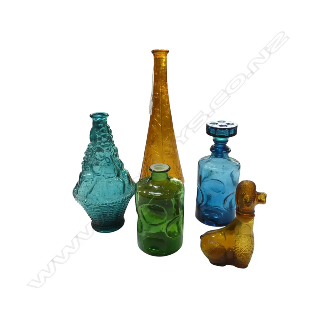 5 COLOURED GLASS DECANTERS 3 without stoppers H.400mm Image 1++