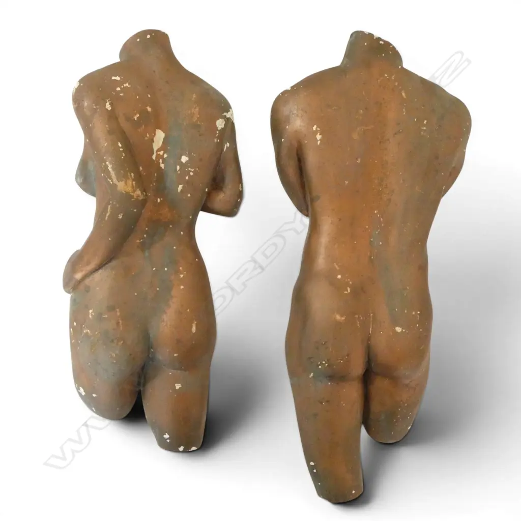 2 GOLD PAINTED CAST ART PLASTER NUDES by HAGEN MOFFITT H.340mm Image 1++