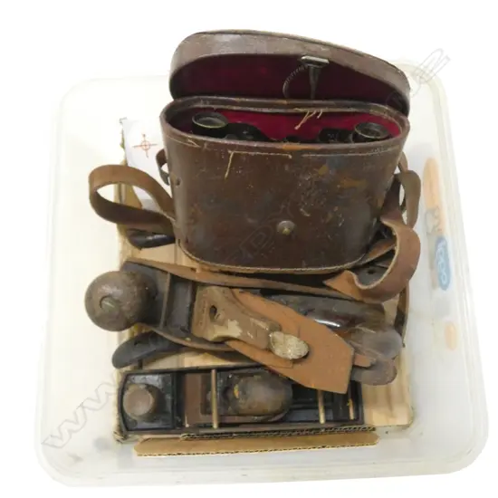 FRENCH WWI PERIOD TRENCH BINOCULARS + 2 WOOD PLANES & SPOKESHAVE