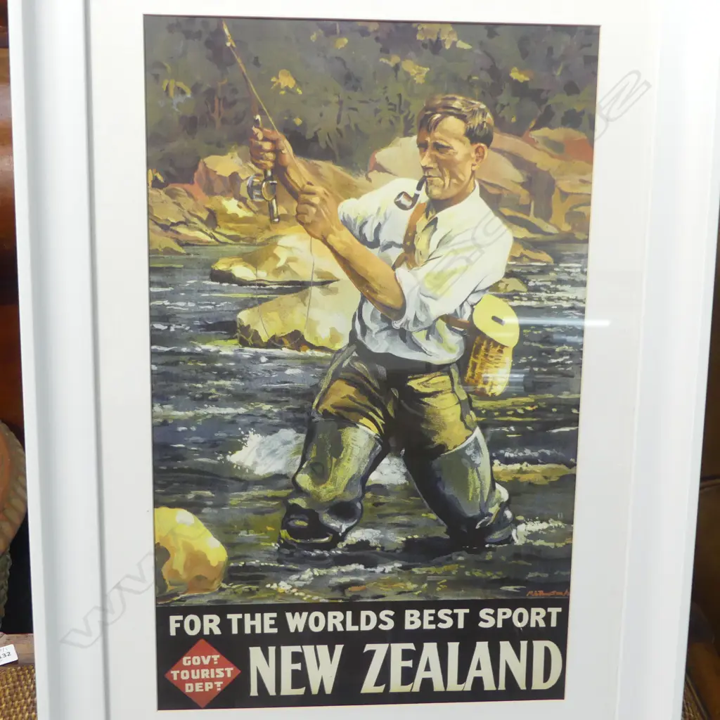NZ FLY FISHING FRAMED TRAVEL POSTER, 520 X 330MM Image 1++