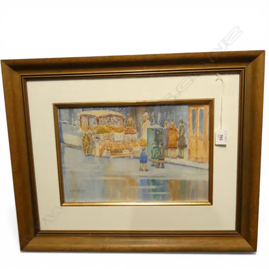 ELLA SPICER (1876-1958), FRUIT STALL AND SHOPPERS, WC, SIGNED 215x325mm