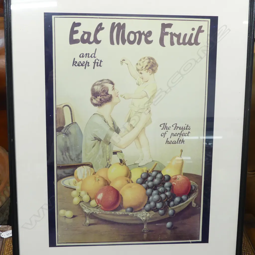 EAT MORE FRUIT & KEEP FIT, FRAMED RETRO POSTER, 490 X 320MM Image 1++