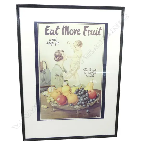 EAT MORE FRUIT & KEEP FIT, FRAMED RETRO POSTER, 490 X 320MM