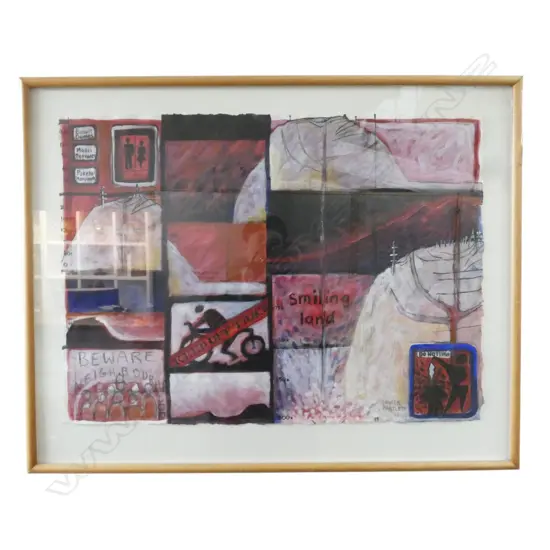 MARGARET LAWLOR-BARTLETT (NZ b.1929), SMILING LAND, MIXED MEDIA ON PAPER 530x730mm