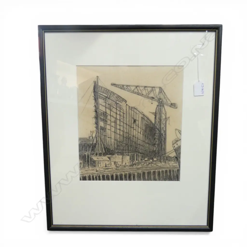 IAIN S. BERGIUS '534' SHIP BUILDING BLACK CRAYON ON BROWN PAPER 1933 285x250mm Image 1++