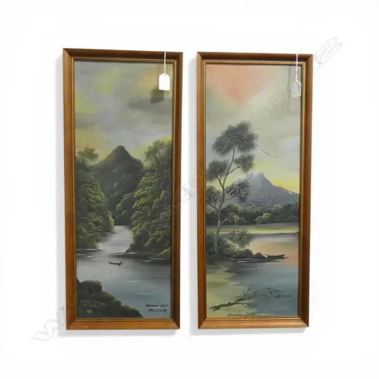 2 CHAS EAST COLONIAL OILS 'Diamond Lake' & 'Wanganui River' 1 marked & crazed. 590 x 200mm