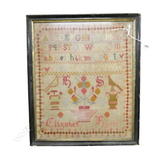 ANTIQUE FRAMED WOOL SAMPLER H330 W270MM