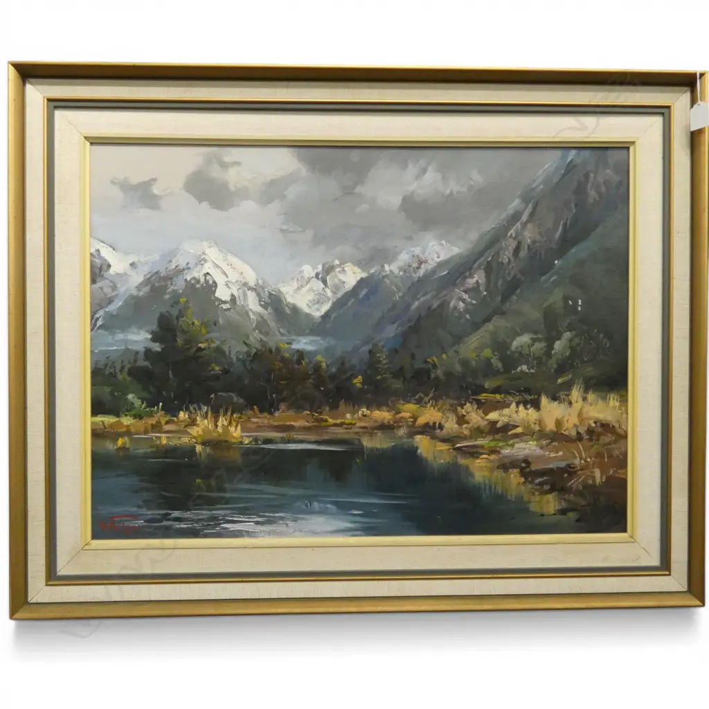 D R NEILSON 'MOUNTAIN PEAKS, WAIMAKARIRI VALLEY' OIL ON BOARD 540x745mm Image 1++