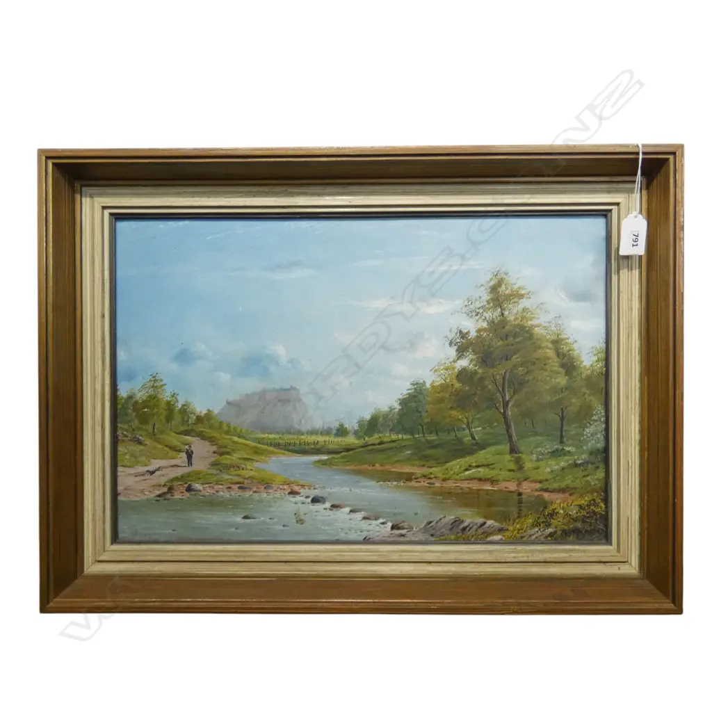 P Wringle 1877 oil on board 'Aberdeen' river w distant hilltop castle. 300 x 450mm Image 1++