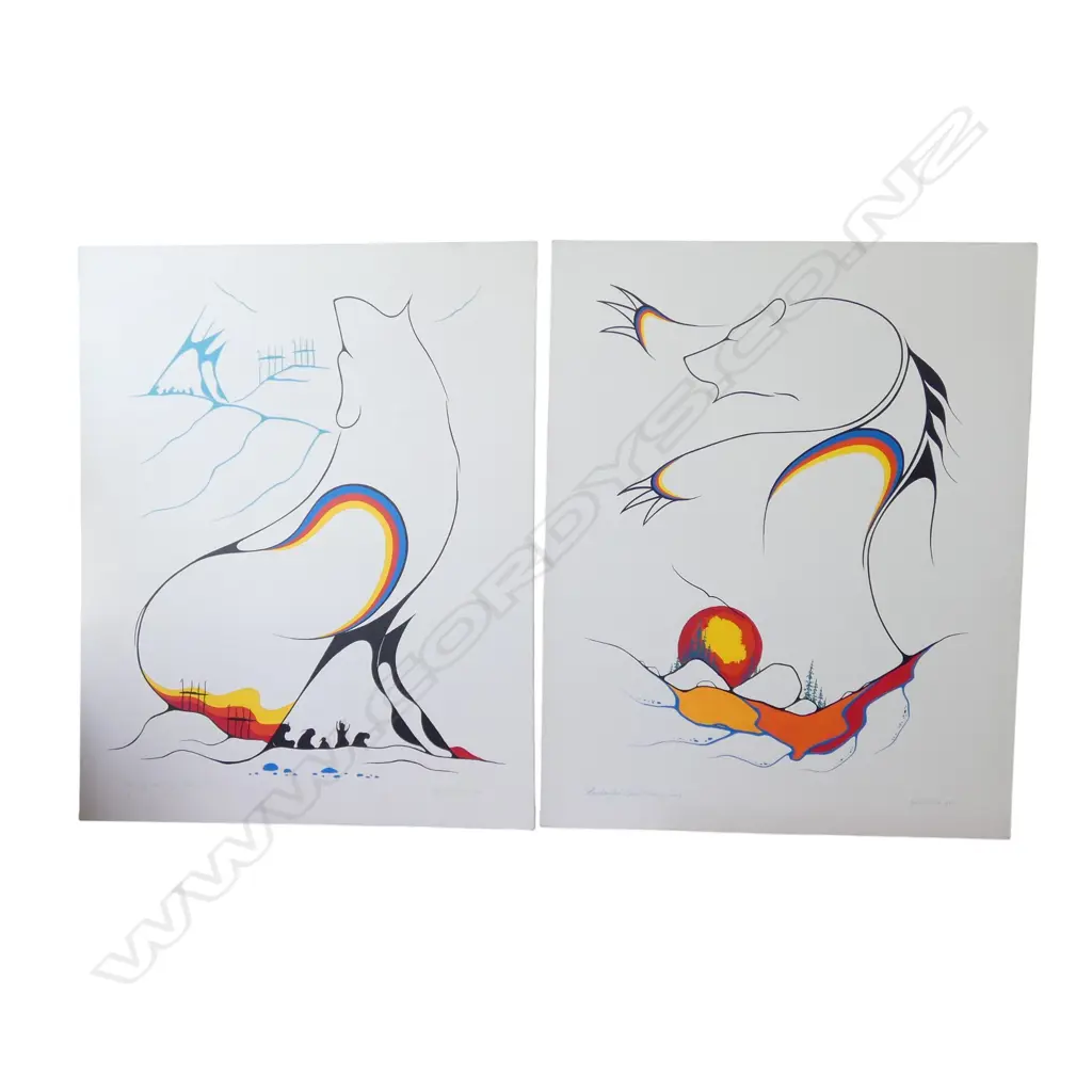 CLEMENCE WESTCOUPE, 'ENCHANTED BEARS MORNING SONG' & 'PRAYING OVER MY BROTHERS', ACRYLIC ON CANVAS (2), 1270 x 1010mm Image 1++