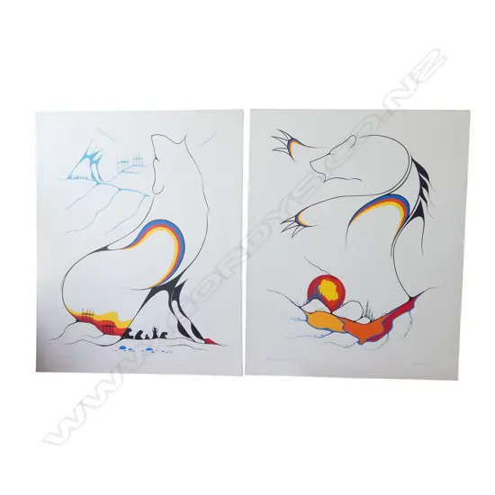 CLEMENCE WESTCOUPE, 'ENCHANTED BEARS MORNING SONG' & 'PRAYING OVER MY BROTHERS', ACRYLIC ON CANVAS (2), 1270 x 1010mm