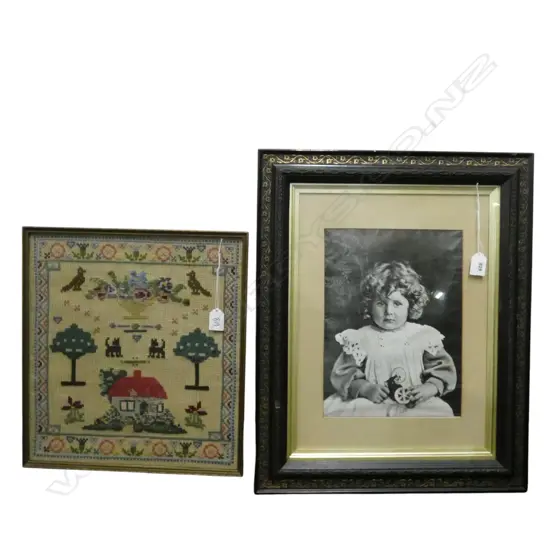 2 ARTWORKS; SAMPLER 385x350mm, VICTORIAN CHILD PRINT