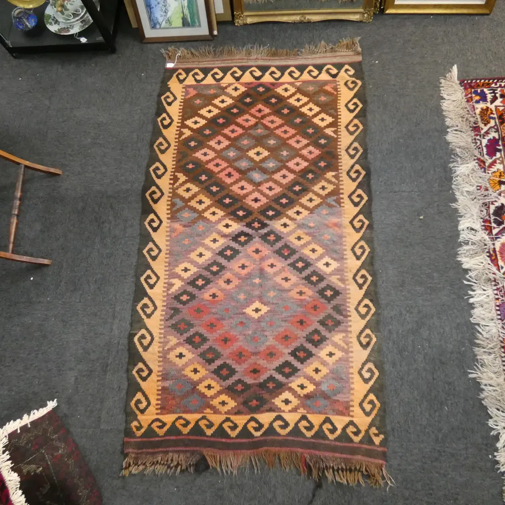 VINTAGE KELIM RUG ORANGE REDS & BROWNS L1800 W1020 Image 1++