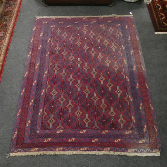 GEOMETRIC PATTENED PERSIAN RUG RED BLUE COLOURWAY L1930 W1600MM