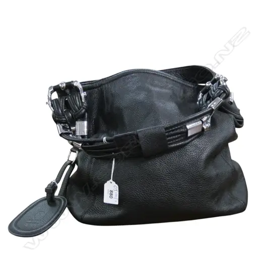 GUCCI BLACK LEATHER HAND BAG W.420mm