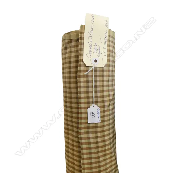 FABRIC BOLT; CARAMEL & COCOA CHECK, TAFFETA POLY, 17.5M ROLL