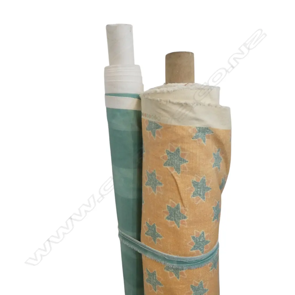 2 FABRIC BOLTS; TROPIC BLUE, 4.5M ROLL & TURQUOISE STAR, 18M ROLL Image 1++