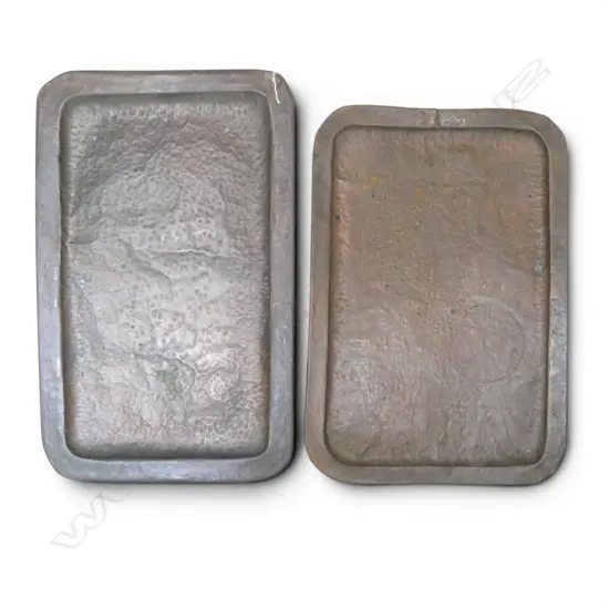 2 HAND BEATEN COPPER SERVING TRAYS L640MM LARGEST