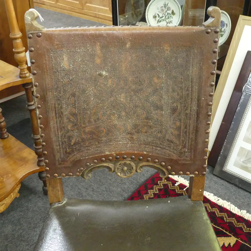 ANTIQUE CHAIR, LEATHER UPHOLSTERY Image 1++