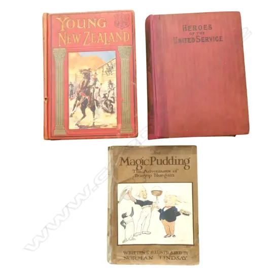 3 VINTAGE  CHILDRENS BOOKS YOUNG NZ HEROS OF THE UNITED SERVICE &THE MAGIC PUDDING