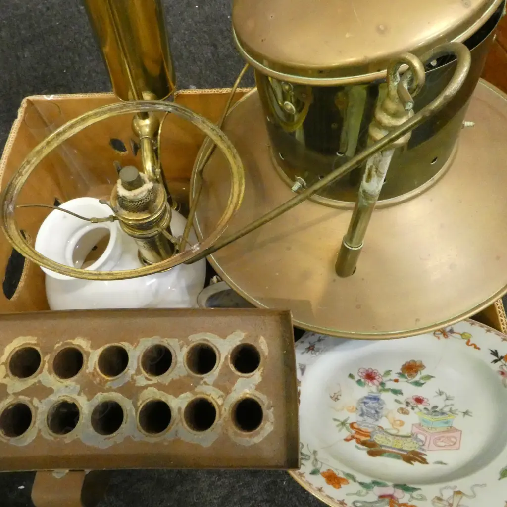 2 BRASS KEROSENE LAMPS TIN CANDLE MAKER CHINA ETC Image 1++