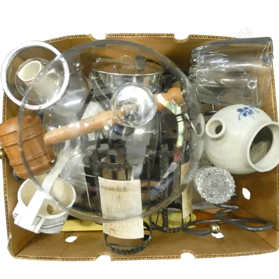 ASST. ITEMS; SHIPS DECANTER, WINE BOTTLE HOLDER, ICE BUCKETS, GLASSWARE ETC