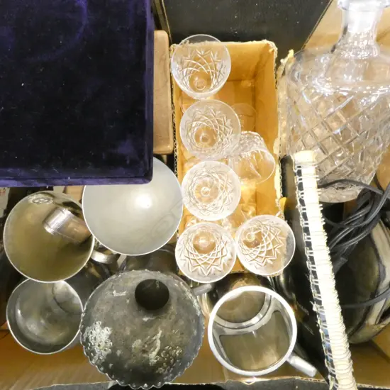 ASST INCLDS; EPNS TEASPOON & TONGS SET, NAPKIN RING SET, TANKARDS, SURVEYOR'S STEEL BAND TAPE ETC