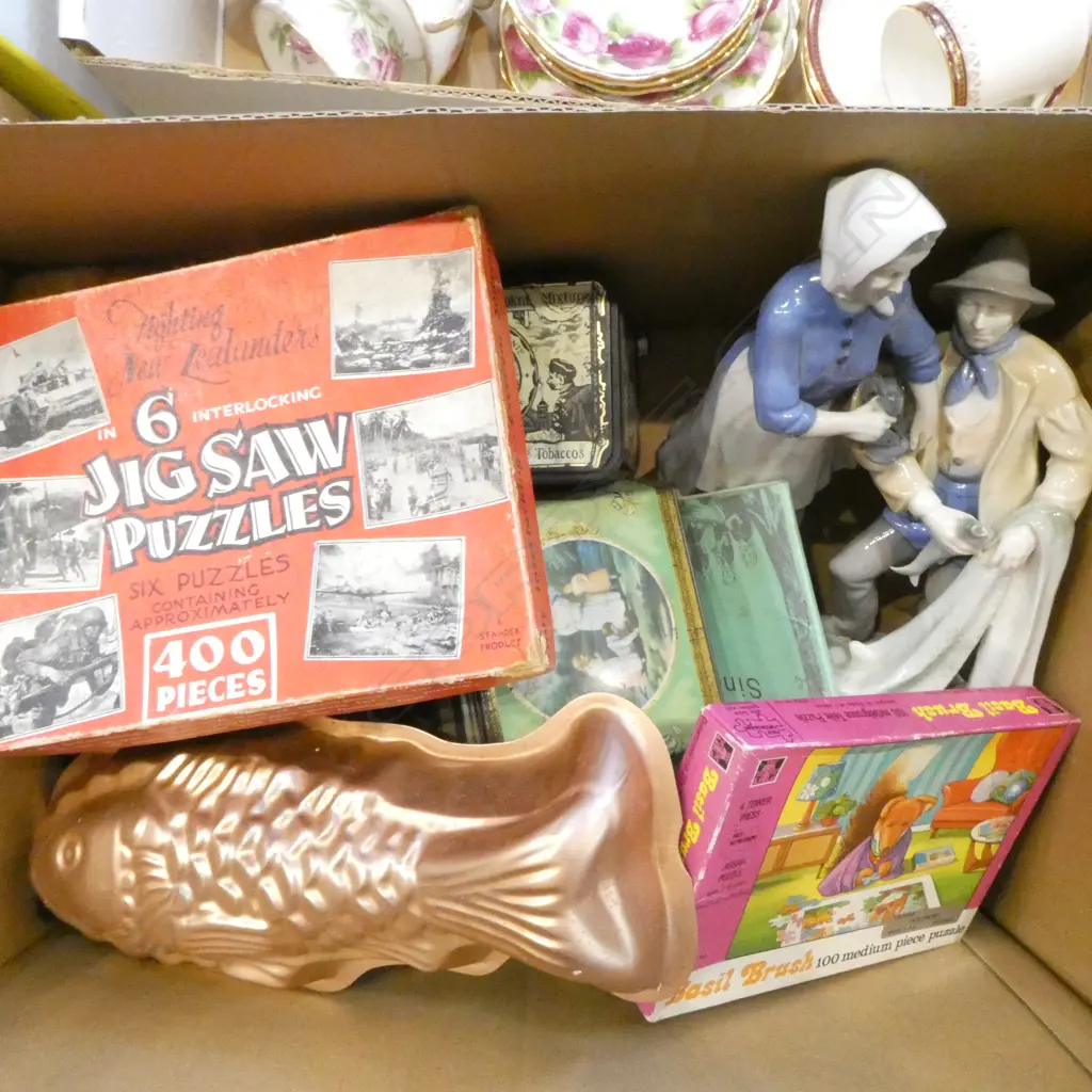 2 GERMAN PORCELAIN FIGURINES, THIMBLES (3 SILVER), PUZZLES ETC Image 1++