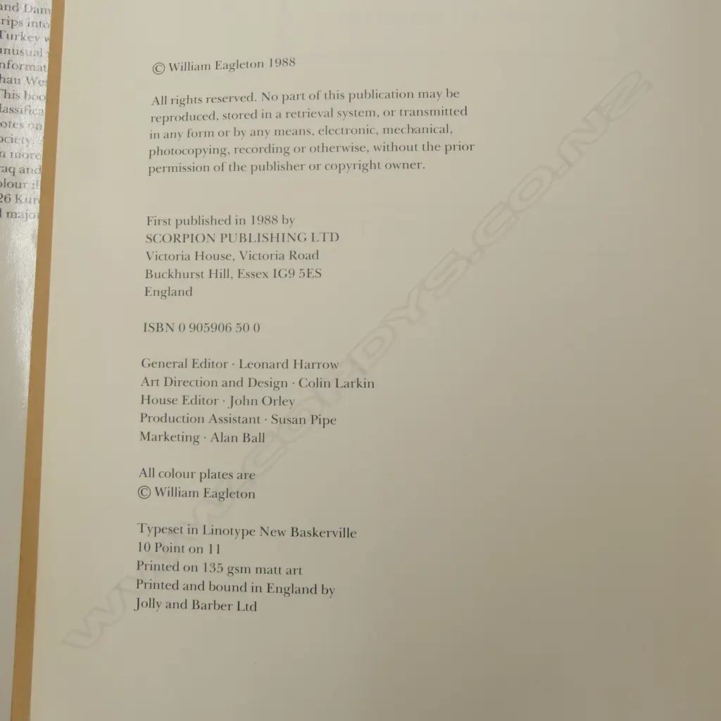 THE FOLLOWING 61 LOTS ARE PART OF THE BROWNSON BOOK COLLECTION: WILLIAM EAGLETON: AN INTRODUCTION TO KURDISH RUGS Image 1++