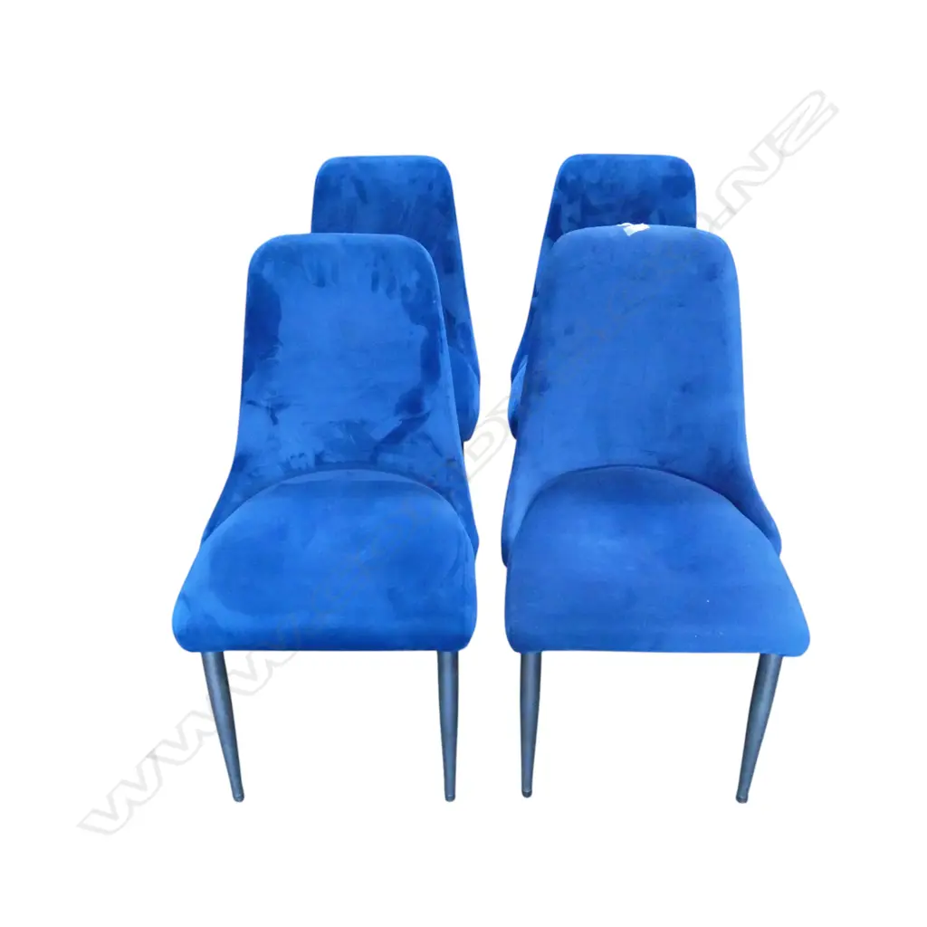 4 MODERN BLUE VELVET DINING CHAIRS ex early settler Image 1++
