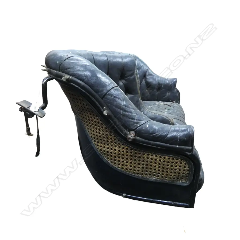 BLACK LEATHER VINTAGE R/ROYCE DOUBLE CAR SEAT L1300MM needs restoration Image 1++