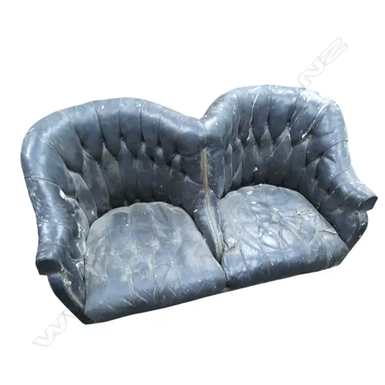 BLACK LEATHER VINTAGE R/ROYCE DOUBLE CAR SEAT L1300MM needs restoration