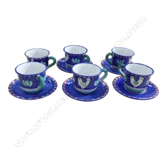 6 ITALIAN MAJOLICA CUPS & 5 SAUCERS
