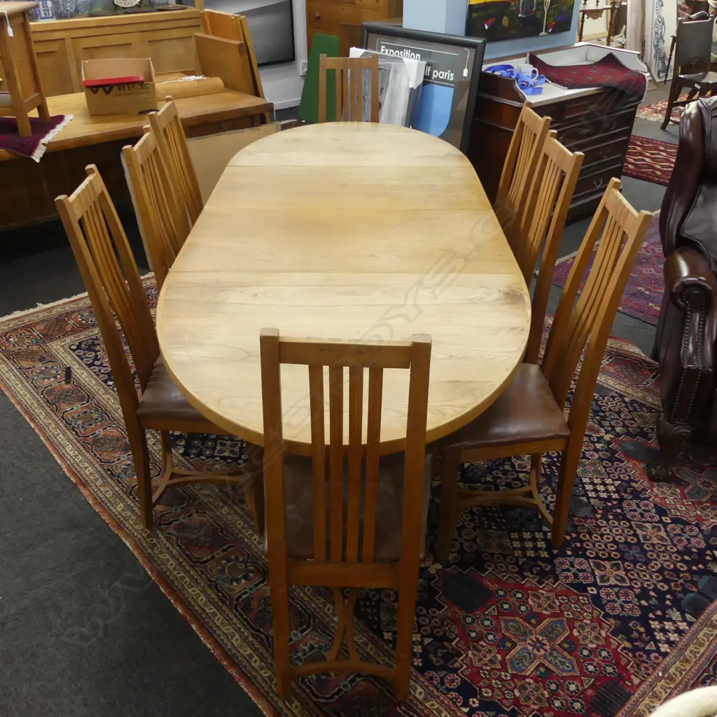 OVAL WOODEN EXTENSION DINING TABLE & 8 CHAIRS 2525x975x750mm Image 1++