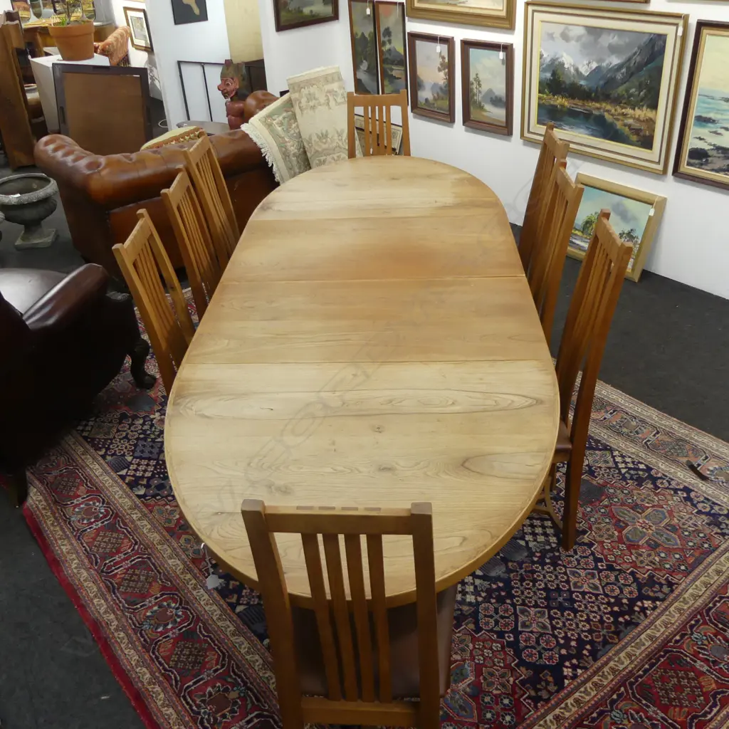 OVAL WOODEN EXTENSION DINING TABLE & 8 CHAIRS 2525x975x750mm Image 1++