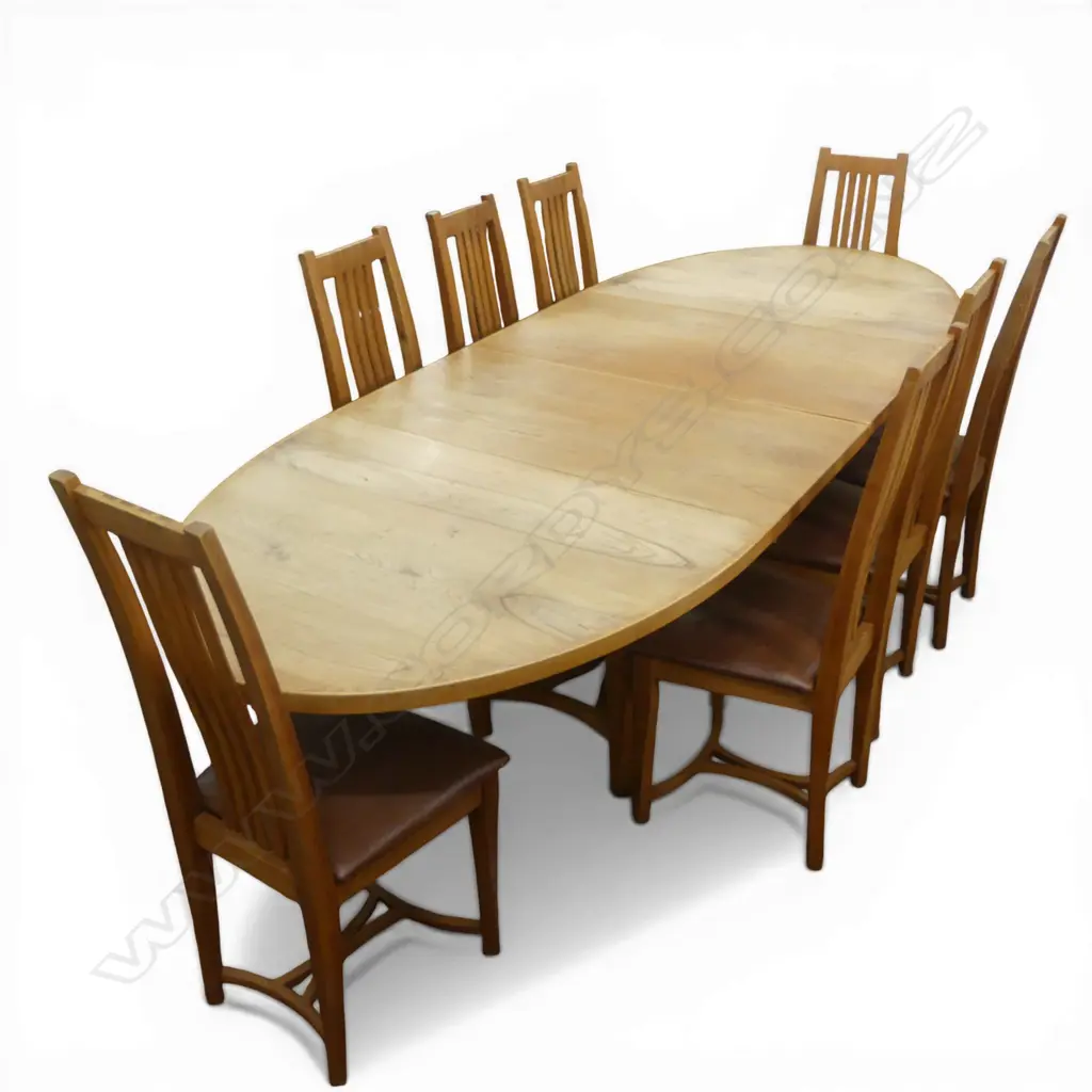 OVAL WOODEN EXTENSION DINING TABLE & 8 CHAIRS 2525x975x750mm Image 1++