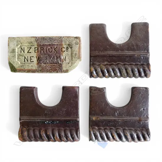 3 VINTAGE N.Z. GLAZED TERRACOTTA GARDEN EDGINGS + SALT GLAZED BRICK 'N.Z. BRICK COMPANY'