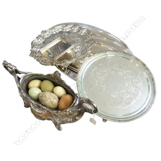 ASST. SILVER PLATE; TRAYS ETC