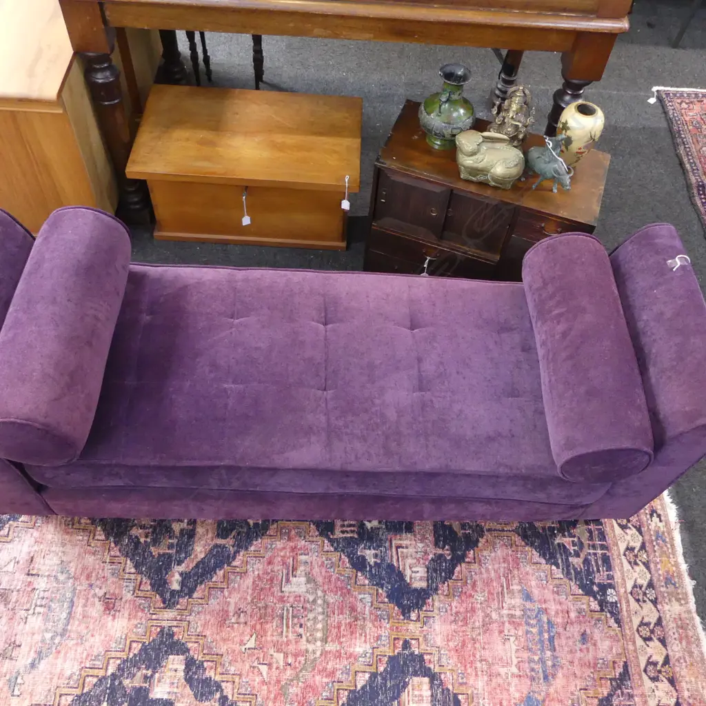 VELVET CHAISE LOUNG W ROLLED ARMS AND TWO BOLSTER PILLOWS L1570 mm  D510 mm  H 640 mm Image 1++