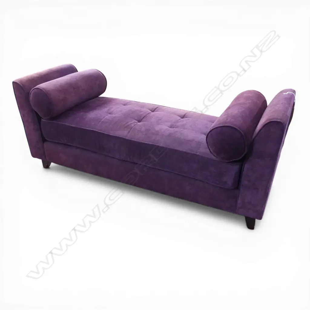 VELVET CHAISE LOUNG W ROLLED ARMS AND TWO BOLSTER PILLOWS L1570 mm  D510 mm  H 640 mm Image 1++