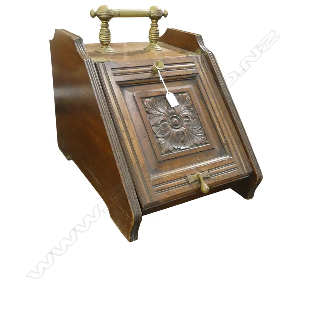 ANTIQUE MAHOGANY COAL BUCKET + TOOLS Image 1++